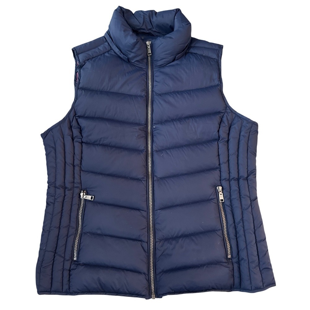 G.H. Bass Womens Gorpcore Puffer Vest Down Filled Quilted L Navy Blue Outerwear